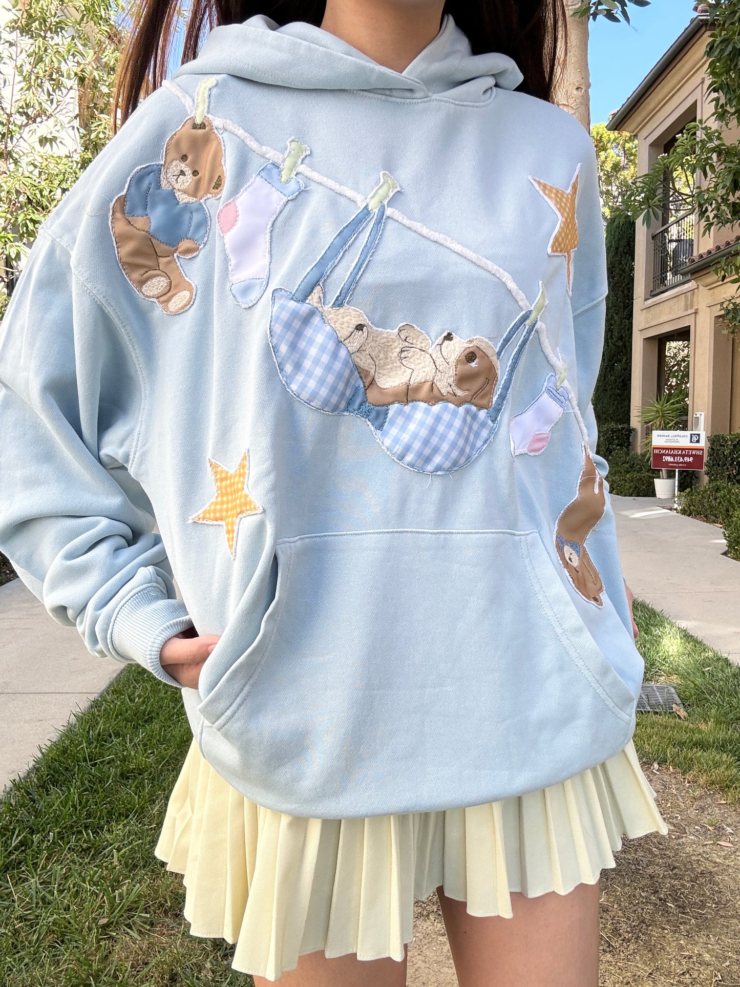 Doggie Clothespin Baby Blue Hoodie
