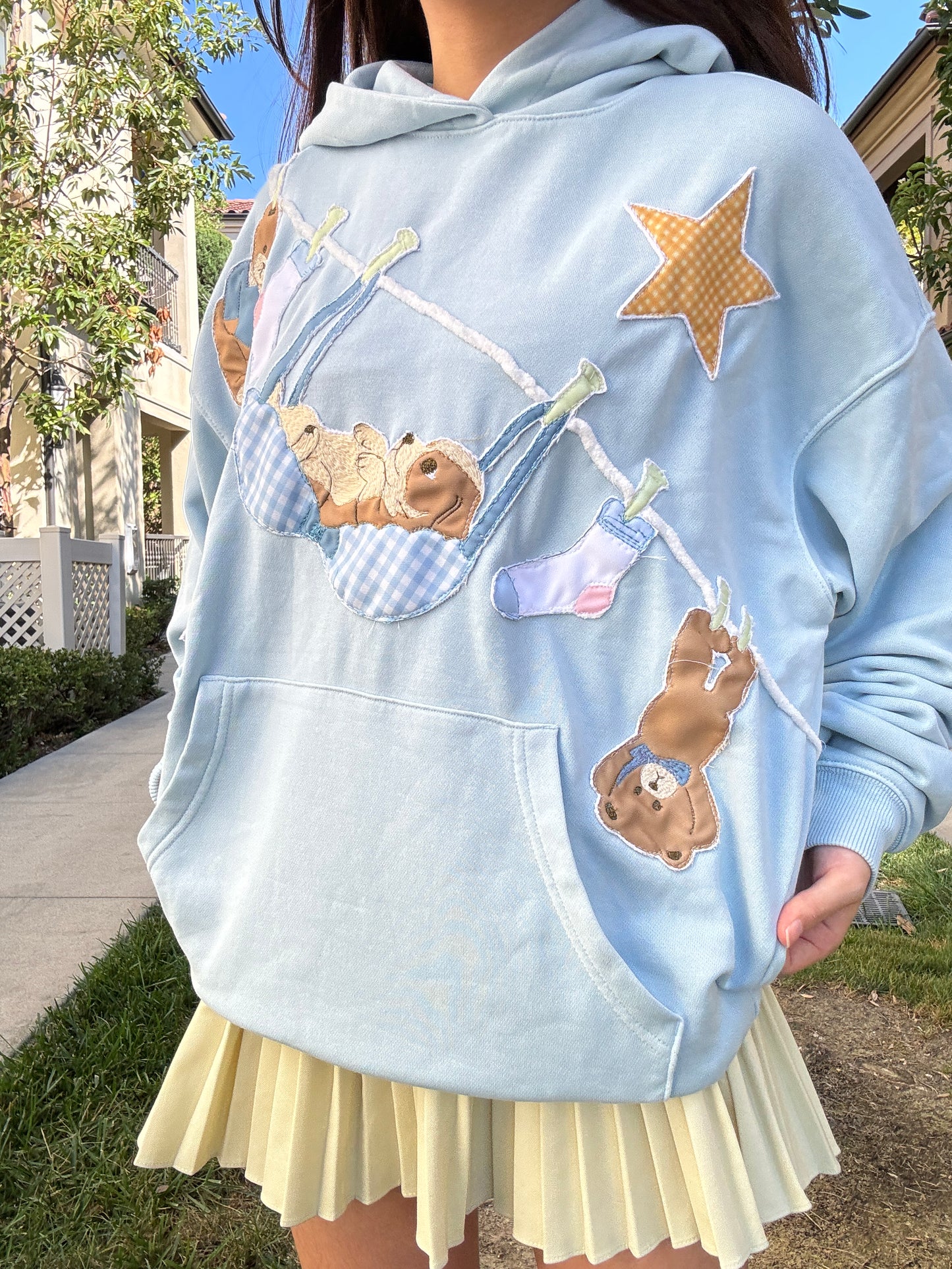 Doggie Clothespin Baby Blue Hoodie