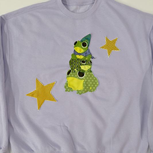 Lilac Whimsical 3 Frogs Crewneck